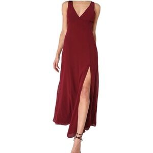 Lulu's Deep Red Maxi Dress with Slit